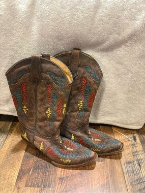 Corral Teena boots Brown Western Embroidered Cowboy Boots - Multicolor Stitching